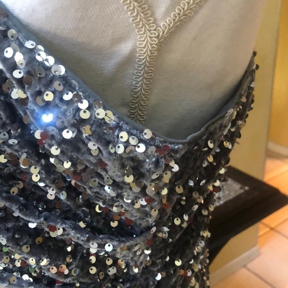 Vintage One Shoulder Glamorous Long Sleeve Sequins Grey Body con Mini Dress NWOT - Picture 7 of 16